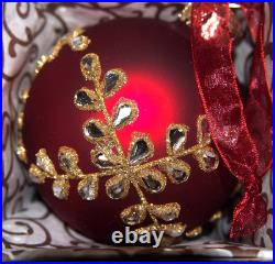 Frontgate 20-Piece Designer Blown-Glass Ornament Set-Dark Red/Burgundy & Gold #2