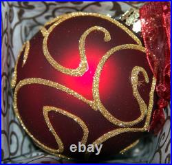 Frontgate 20-Piece Designer Blown-Glass Ornament Set-Dark Red/Burgundy & Gold #2