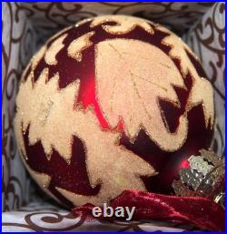 Frontgate 20-Piece Designer Blown-Glass Ornament Set-Dark Red/Burgundy & Gold #2