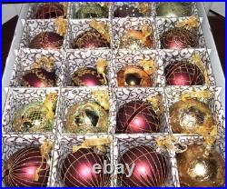 Frontgate 20-Piece Round Designer Blown-Glass Ornament Set-Burgundy/Green/Gold