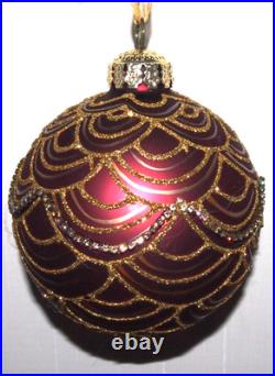 Frontgate 20-Piece Round Designer Blown-Glass Ornament Set-Burgundy/Green/Gold