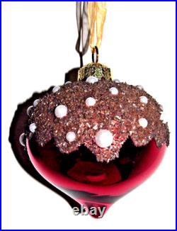 Frontgate 20-Piece Round Designer Blown-Glass Ornament Set-Burgundy/Green/Gold