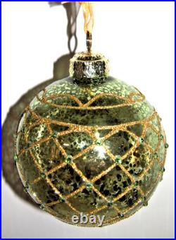 Frontgate 20-Piece Round Designer Blown-Glass Ornament Set-Burgundy/Green/Gold