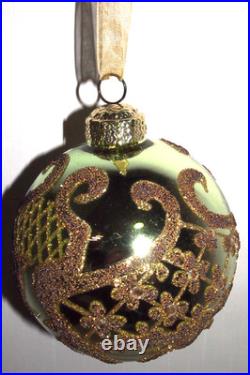 Frontgate 20-Piece Round Designer Blown-Glass Ornament Set-Burgundy/Green/Gold