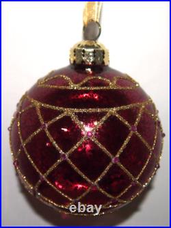 Frontgate 20-Piece Round Designer Blown-Glass Ornament Set-Burgundy/Green/Gold