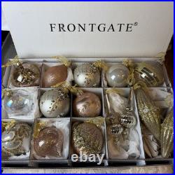 Frontgate Champagne Gold & Pink Glass Glitter Sequin Crystal Ornament Set of 15 Frontgate Champagne Gold & Pink Glass Glitter Sequin Crystal Ornament Set of 15