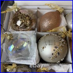 Frontgate Champagne Gold & Pink Glass Glitter Sequin Crystal Ornament Set of 15 Frontgate Champagne Gold & Pink Glass Glitter Sequin Crystal Ornament Set of 15