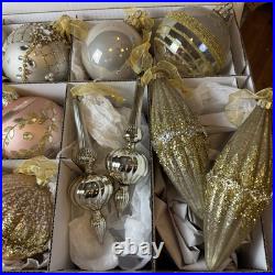 Frontgate Champagne Gold & Pink Glass Glitter Sequin Crystal Ornament Set of 15 Frontgate Champagne Gold & Pink Glass Glitter Sequin Crystal Ornament Set of 15