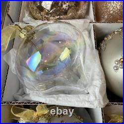 Frontgate Champagne Gold & Pink Glass Glitter Sequin Crystal Ornament Set of 15 Frontgate Champagne Gold & Pink Glass Glitter Sequin Crystal Ornament Set of 15