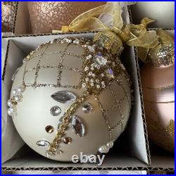 Frontgate Champagne Gold & Pink Glass Glitter Sequin Crystal Ornament Set of 15 Frontgate Champagne Gold & Pink Glass Glitter Sequin Crystal Ornament Set of 15