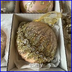 Frontgate Champagne Gold & Pink Glass Glitter Sequin Crystal Ornament Set of 15 Frontgate Champagne Gold & Pink Glass Glitter Sequin Crystal Ornament Set of 15