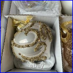 Frontgate Champagne Gold & Pink Glass Glitter Sequin Crystal Ornament Set of 15 Frontgate Champagne Gold & Pink Glass Glitter Sequin Crystal Ornament Set of 15