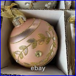 Frontgate Champagne Gold & Pink Glass Glitter Sequin Crystal Ornament Set of 15 Frontgate Champagne Gold & Pink Glass Glitter Sequin Crystal Ornament Set of 15