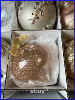 Frontgate Champagne Gold & Pink Glass Glitter Sequin Crystal Ornament Set of 15 Frontgate Champagne Gold & Pink Glass Glitter Sequin Crystal Ornament Set of 15