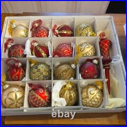 Frontgate Christmas 21 Piece Designer Blown-Glass Ornaments Gold/Dark Red
