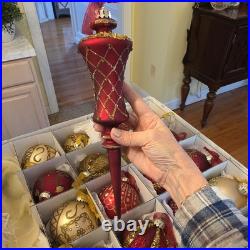 Frontgate Christmas 21 Piece Designer Blown-Glass Ornaments Gold/Dark Red