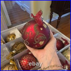 Frontgate Christmas 21 Piece Designer Blown-Glass Ornaments Gold/Dark Red