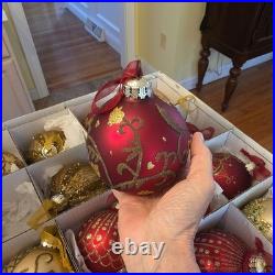 Frontgate Christmas 21 Piece Designer Blown-Glass Ornaments Gold/Dark Red