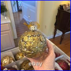 Frontgate Christmas 21 Piece Designer Blown-Glass Ornaments Gold/Dark Red