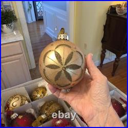 Frontgate Christmas 21 Piece Designer Blown-Glass Ornaments Gold/Dark Red