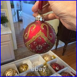 Frontgate Christmas 21 Piece Designer Blown-Glass Ornaments Gold/Dark Red
