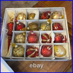 Frontgate Christmas 21 Piece Designer Blown-Glass Ornaments Gold/Dark Red