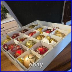 Frontgate Christmas 21 Piece Designer Blown-Glass Ornaments Gold/Dark Red