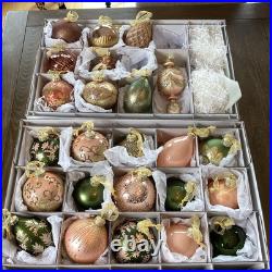 Frontgate Collection Peach Gold Green Large Christmas Ornaments Set Of 25 Boxed