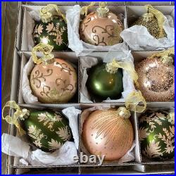 Frontgate Collection Peach Gold Green Large Christmas Ornaments Set Of 25 Boxed