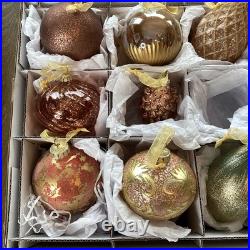 Frontgate Collection Peach Gold Green Large Christmas Ornaments Set Of 25 Boxed