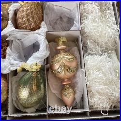 Frontgate Collection Peach Gold Green Large Christmas Ornaments Set Of 25 Boxed