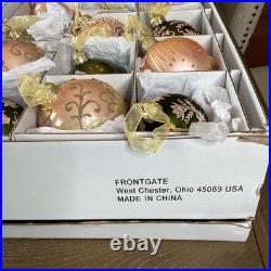 Frontgate Collection Peach Gold Green Large Christmas Ornaments Set Of 25 Boxed