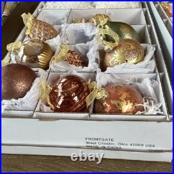 Frontgate Collection Peach Gold Green Large Christmas Ornaments Set Of 25 Boxed