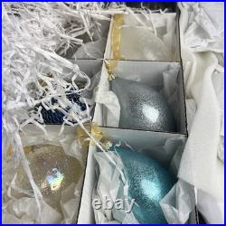Frontgate Holiday Collection Box Set of 60 Glass Christmas Ornaments Blue White