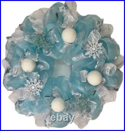 Frozen Winter Handmade Deco Mesh Wreath With Snowballs