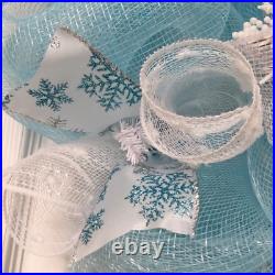 Frozen Winter Handmade Deco Mesh Wreath With Snowballs