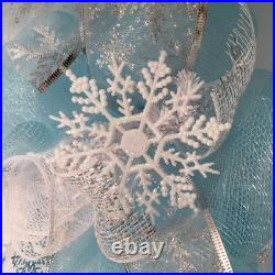 Frozen Winter Handmade Deco Mesh Wreath With Snowballs