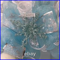 Frozen Winter Handmade Deco Mesh Wreath With Snowballs