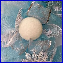 Frozen Winter Handmade Deco Mesh Wreath With Snowballs