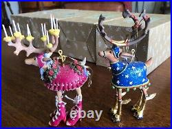 Full Set (8) Patience Brewster Mackenzie-Childs Reindeer Tree Ornaments 4 1/2ea
