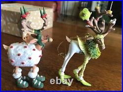Full Set (8) Patience Brewster Mackenzie-Childs Reindeer Tree Ornaments 4 1/2ea