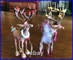 Full Set (8) Patience Brewster Mackenzie-Childs Reindeer Tree Ornaments 4 1/2ea