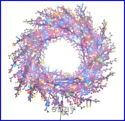 GE 28in Hanging Winterberry Branch Wreath with Color Changing LED Lights