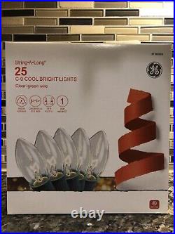 GE String-A-Long 25 C-9 Cool Bright Clear Lights 16ft. Long NEW! 10 BOXES