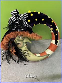 GRANDIN ROAD Green Moon Witch Wreath Halloween Wall Door Decoration RARE HTF