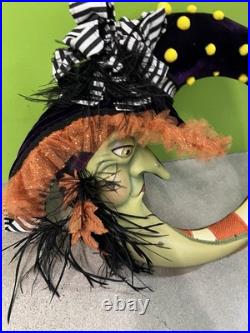 GRANDIN ROAD Green Moon Witch Wreath Halloween Wall Door Decoration RARE HTF