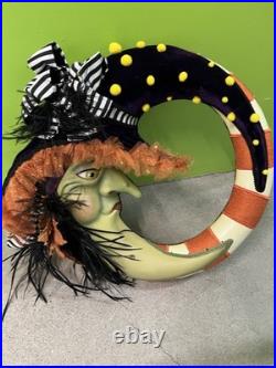 GRANDIN ROAD Green Moon Witch Wreath Halloween Wall Door Decoration RARE HTF GRANDIN ROAD Green Moon Witch Wreath Halloween Wall Door Decoration RARE HTF