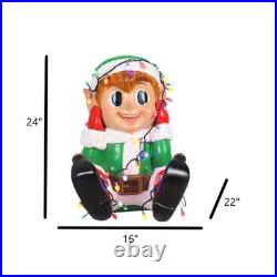 Garden Elements Fiberglass Figurine Yard Decor, Elf Boy & Christmas Lights, 24