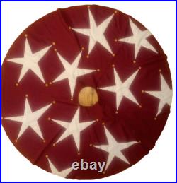 Garnet Hill Christmas Tree Skirt 100% Wool Red with White Star Appliqués Buttons