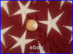 Garnet Hill Christmas Tree Skirt 100% Wool Red with White Star Appliqués Buttons